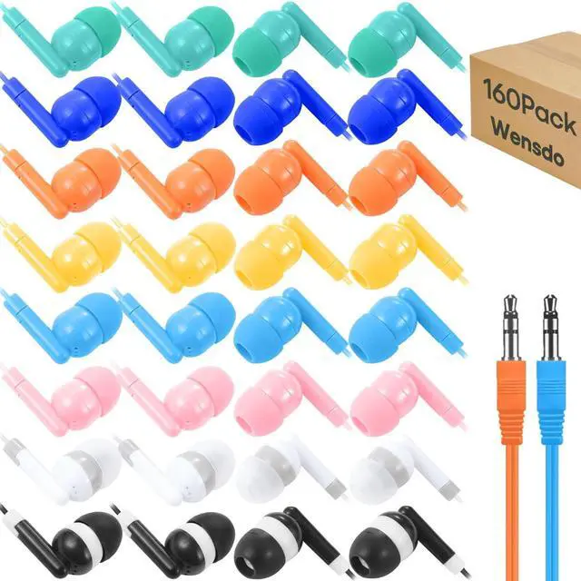 Main image of Wensdo Kids Bulk Earbud Headphones 160 Pack for Classroom School Library, Wholesale Multi Color Wired Students Earphones for Computer Chromebook Laptop PC (HY01,160 Mixed)