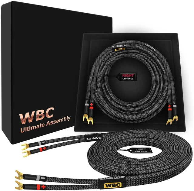 Main image of WORLDS BEST CABLES 15 Foot Ultimate - 12 AWG - Ultra-Pure OFC - Premium Audiophile HiFi Speaker Cable Pair with Eminence Spade Plugs & Carbon Tweed Jacket