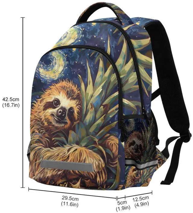 Alt view image 3 of 5 - ALAZA Sloth Pineapple Vintage Backpack Bookbag Laptop Notebook Bag Casual Travel Trip Daypack for Women Men