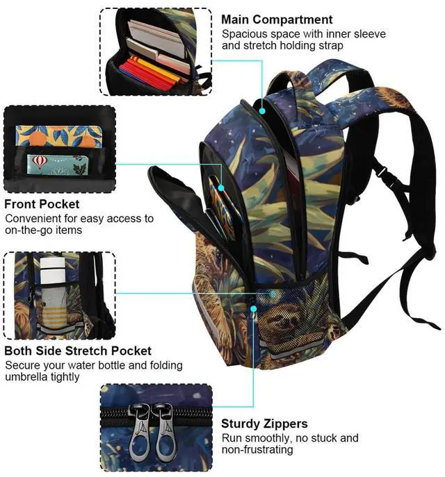 Alt view image 5 of 5 - ALAZA Sloth Pineapple Vintage Backpack Bookbag Laptop Notebook Bag Casual Travel Trip Daypack for Women Men