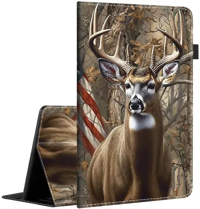 Main image of Case for All-New Fire HD 10 Tablet (11th Generation 2021 Release) and Fire HD 10 Plus 2021, Multi-Angle Smart Stand Cover Auto Sleep/WakeCamouflage Deer American Flag
