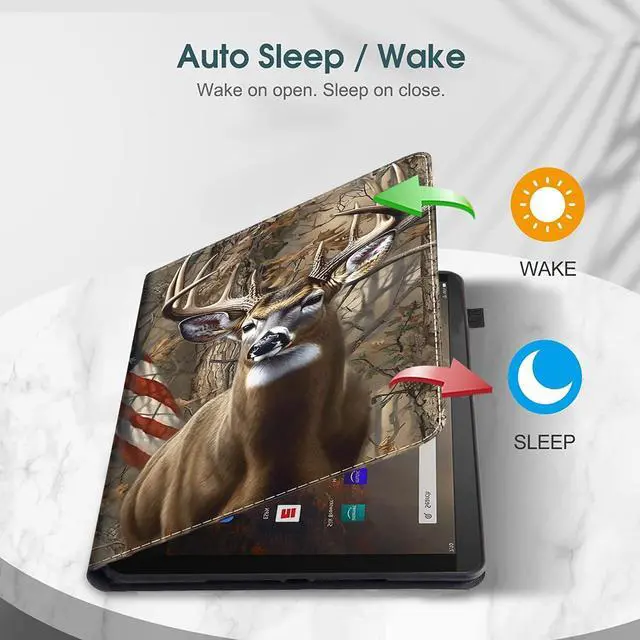 Alt view image 3 of 5 - Case for All-New Fire HD 10 Tablet (11th Generation 2021 Release) and Fire HD 10 Plus 2021, Multi-Angle Smart Stand Cover Auto Sleep/WakeCamouflage Deer American Flag