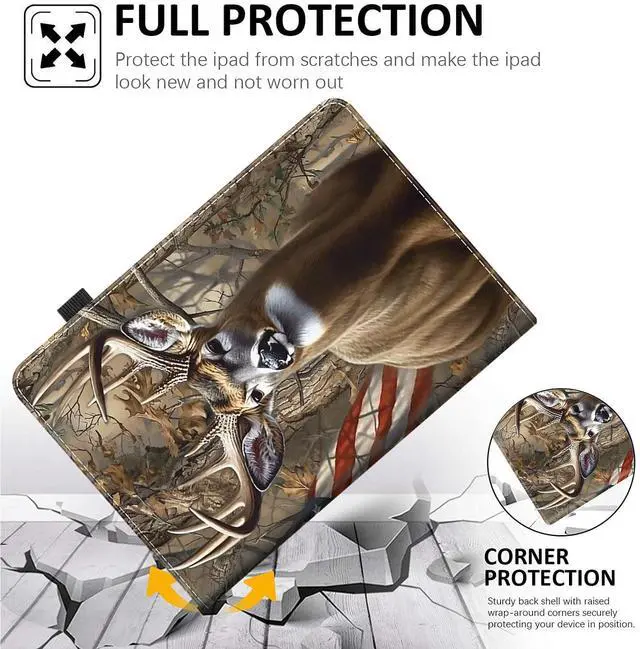 Alt view image 4 of 5 - Case for All-New Fire HD 10 Tablet (11th Generation 2021 Release) and Fire HD 10 Plus 2021, Multi-Angle Smart Stand Cover Auto Sleep/WakeCamouflage Deer American Flag