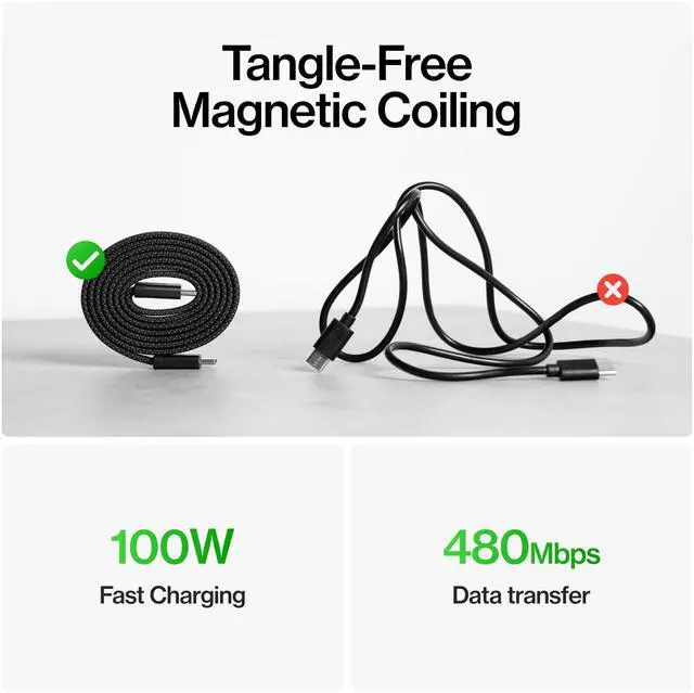 Alt view image 4 of 5 - Statik MagStack Slim Pro - USB C to USB C Cable, Magnetic Anti Tangle Flat Type C Charger Fast Charging Cord, Magnetic Charging Cable, Compatible with iPhone, iPad & Android, 100W 3FT, 5-Pack