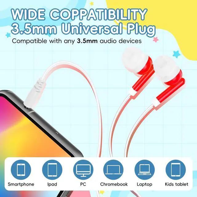 Alt view image 4 of 5 - Hengliyuan 100 Pack Bulk Kids Earbuds for Classroom,Wired in-Ear Class Set,Wholesale Wired Stereo in Ear Student Ear Buds with 3.5 mm Jack,Individually Bagged(HLY101)