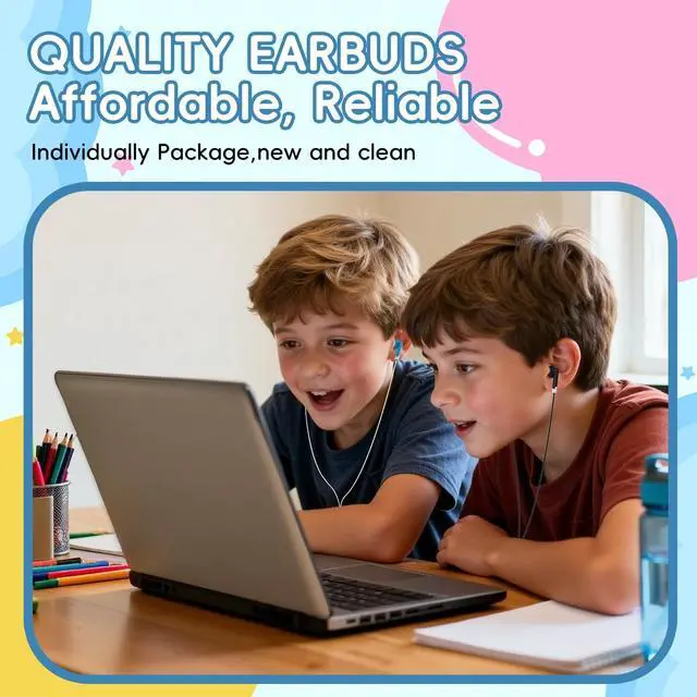 Alt view image 5 of 5 - Hengliyuan 100 Pack Bulk Kids Earbuds for Classroom,Wired in-Ear Class Set,Wholesale Wired Stereo in Ear Student Ear Buds with 3.5 mm Jack,Individually Bagged(HLY101)