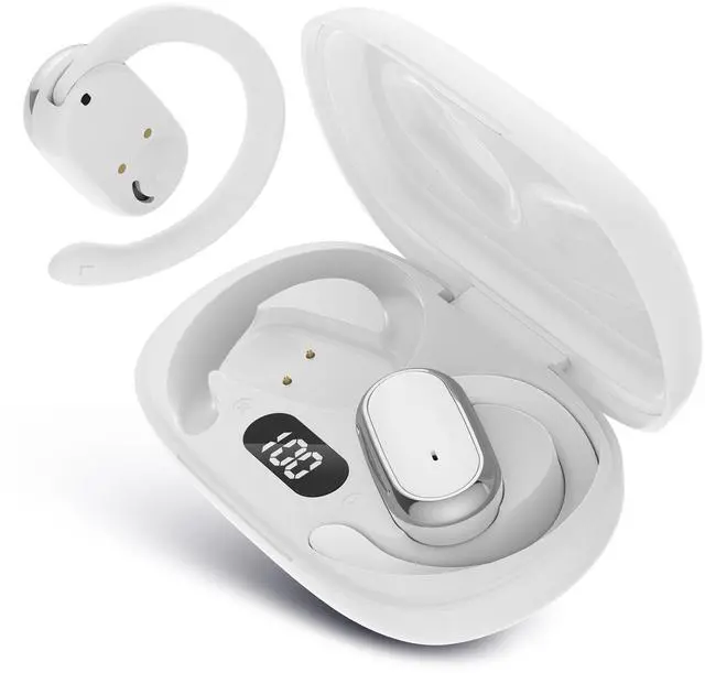 Alt view image 2 of 5 - Quiksilver Open Ear Wireless Earbuds, Bluetooth 5.4 Headphones with Smart Digital Display and Ergonomic Secure Fit Earhook, Touch Controls, Sweat Resistant, Sports/Fitness/Travel/Workouts (Whit