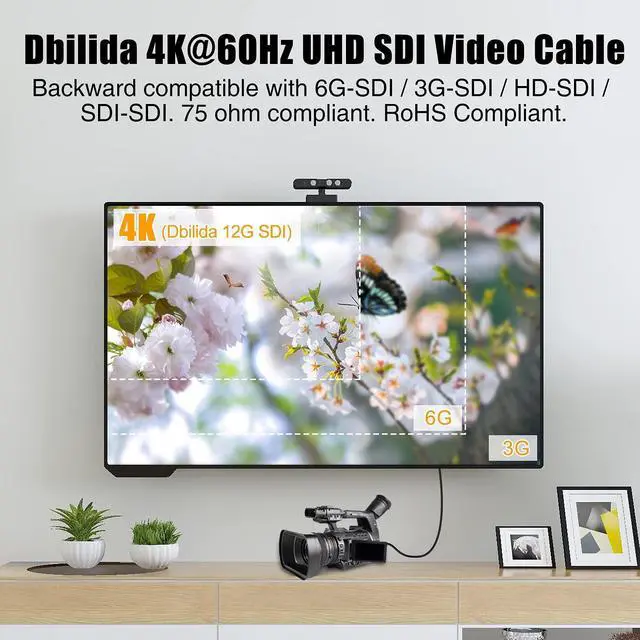 Alt view image 3 of 5 - Dbilida 33 ft 4K@60Hz 12G/6G/3G-SDI Video Cable, 75ohm BNC for Video Security Camera & Blackmagic SDI Converter