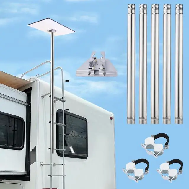 Main image of Starlink Gen 3 Flag Pole Mount, for RV Ladders Starlink Mini Pole Mount Kit Bracket, 2-9 ft, with Gen 3 Pipe Adapter