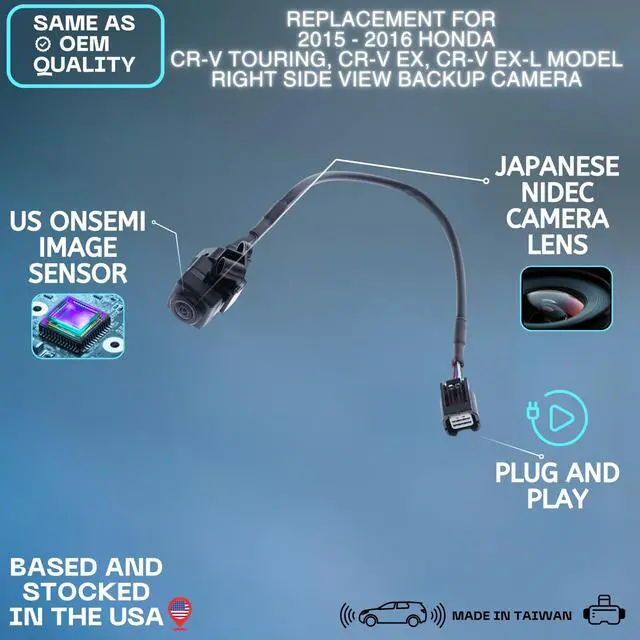 Alt view image 2 of 5 - Right Side View Backup Camera Replaces for Honda 2015 2016 CR-V Touring, CR-V EX, EX-L Model OE Part # 36580T1WA51, 36580T1WA01, 36580-T1W-A51 36580-T1W-A01