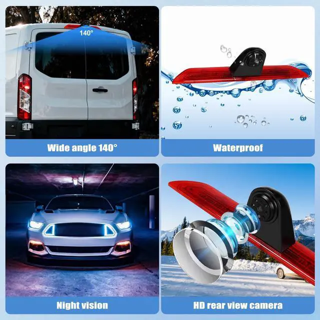 Alt view image 3 of 5 - Camecho Top Rear Dual Backup Camera Rear View Compatible for Ford Transit 2014 2015 2016 2017 2018 Van Truck AHD IR Night Vision Waterproof Roof Mount Reversing Brake Light Parking Assist Replaces