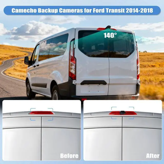 Alt view image 5 of 5 - Camecho Top Rear Dual Backup Camera Rear View Compatible for Ford Transit 2014 2015 2016 2017 2018 Van Truck AHD IR Night Vision Waterproof Roof Mount Reversing Brake Light Parking Assist Replaces