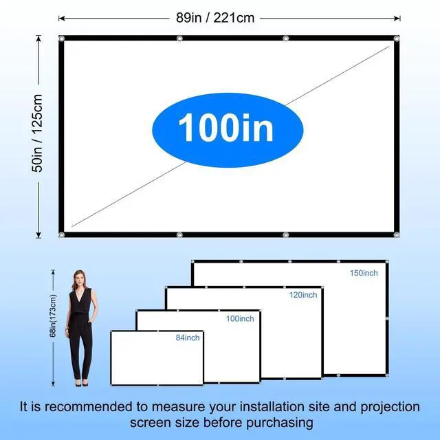 Alt view image 4 of 5 - Projector Screen 100 inch,DUYIKJ Portable Projector Screen Washable Anti-Crease Indoor Outdoor 4K 16:9 HD Rear Front Projection Movies Screen for Home Theater Office Party Classroom