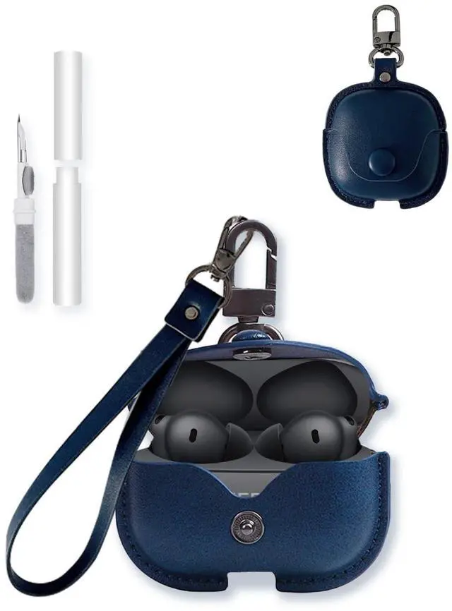 Main image of Case for Oneplus Buds 4 True Wireless Earbuds,Stylish Retro Soft Protective,BOVUGAC Premium PU Leather Case Cover with Cleaning Kit & Lanyard for Oneplus Buds4 Accessories-Blue