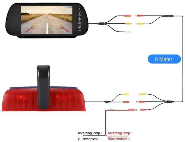 Alt view image 3 of 5 - HD Transporter Caravan Van Brake Light Roof Rear View Reversing Backup Camera with Angle Adjustable Compatible with Ford Transit Connect 2/XL Cargo Titanium Passenger Wagon SUV MPV + 7 Inch Rear View