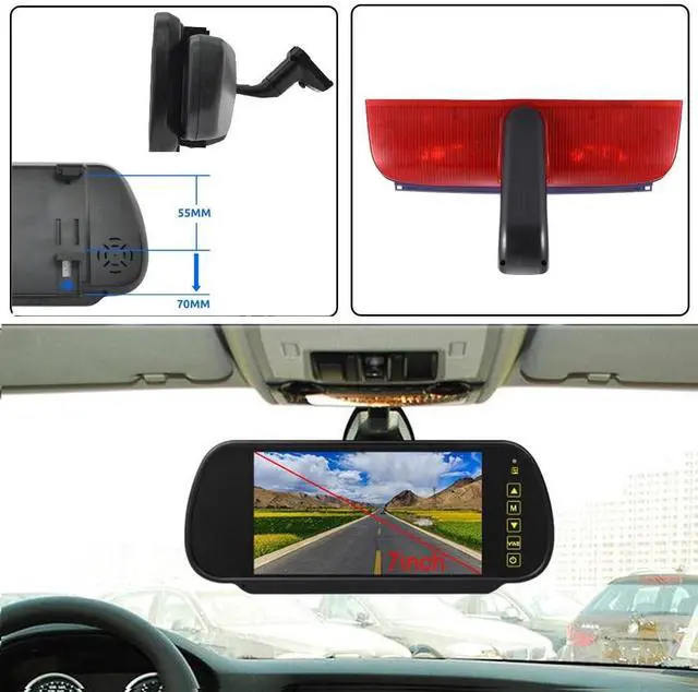 Alt view image 4 of 5 - HD Transporter Caravan Van Brake Light Roof Rear View Reversing Backup Camera with Angle Adjustable Compatible with Ford Transit Connect 2/XL Cargo Titanium Passenger Wagon SUV MPV + 7 Inch Rear View