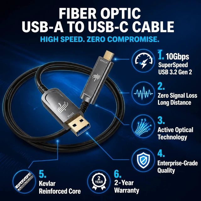Alt view image 2 of 5 - DWLCWY USB A to USB C Fiber Optic Cable 50FT, 10Gbps Active Optical