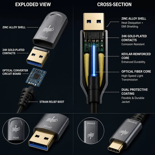 Alt view image 3 of 5 - DWLCWY USB A to USB C Fiber Optic Cable 50FT, 10Gbps Active Optical