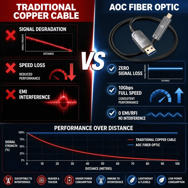 Alt view image 4 of 5 - DWLCWY USB A to USB C Fiber Optic Cable 50FT, 10Gbps Active Optical