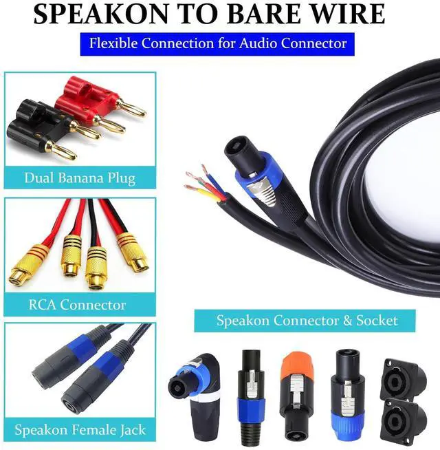 Alt view image 3 of 5 - SUNNAREPOON 12 Feet Speakon Cable to Bare Wire, 12 Gauge 4 Wires SpeakON Twist Lock Plug to Open End Cables with NL4MP Socket, for Chuchero, Home Audio, PA, DJ, Stage - 2 Pack 4 Conductors