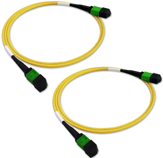 Main image of 2Pcs 1m MPO Fiber Optic Patch Cord, Single Mode Cable Jumper Plug, Female to Female, 12 Core 6 Channel Type B, APC end face, LSZH 3.0mm G657A1, Compatible with 8 Core 4 Channel MPO