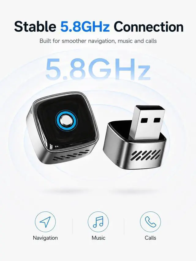 Alt view image 4 of 5 - Pisendra Wireless CarPlay Adapter & Wireless Android Auto Adapter, 2-in-1 Mini Dongle with Multi-Device Switch, 5.8GHz Auto Reconnect, Plug & Play for Factory Wired Cars 2016+ - Silver