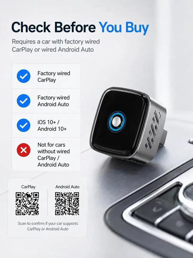 Alt view image 5 of 5 - Pisendra Wireless CarPlay Adapter & Wireless Android Auto Adapter, 2-in-1 Mini Dongle with Multi-Device Switch, 5.8GHz Auto Reconnect, Plug & Play for Factory Wired Cars 2016+ - Silver