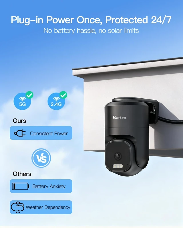 Alt view image 4 of 5 - VIMTAG 2.5K Outdoor Pan/Tilt Security Camera, Wired, Dual-Band Wi-Fi, IP66