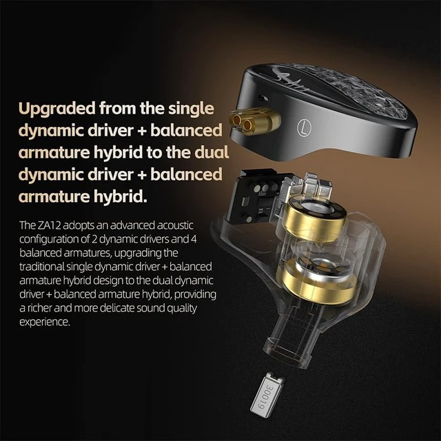 Alt view image 3 of 5 - KZ ZA12 in Ear Monitor, 2DD+4BA Hybrid Wired Earbuds, KZ in Ear Monitor, Gaming Earbuds, Crystal Clear IEM Earphones, Silver-Plated IEM Cable for Audiophile Enthusiasts (No Microphone, Matte Black)