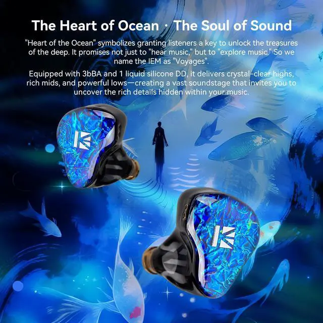 Alt view image 2 of 5 - KBEAR Voyages in Ear Monitor Headphones, 1DD + 3BA Hybrid HiFi IEMs with 8mm Liquid Silicone Driver, 3D-Printed Resin Shell, 5N OFC Silver-Plated 2PINS Cable for Musician Audio Engineer (without mic)
