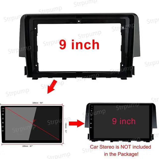 Alt view image 4 of 5 - 9'' Car Radio Stereo Dash Frame Fascia Bezel Panel Compatible for Honda Civic 2016 17 18 19 Mount Kit