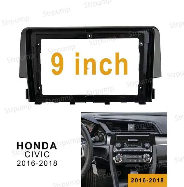Alt view image 3 of 5 - 9'' Car Radio Stereo Dash Frame Fascia Bezel Panel Compatible for Honda Civic 2016 17 18 19 Mount Kit