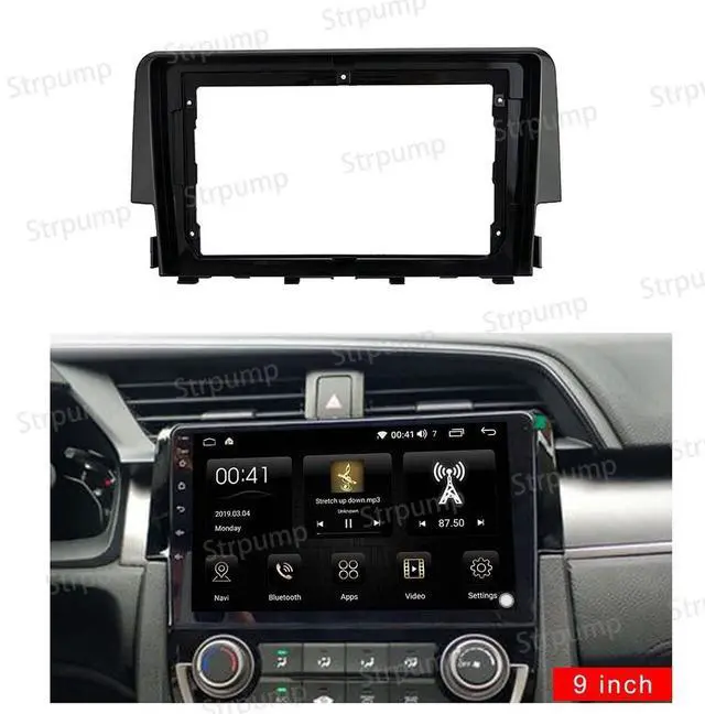 Alt view image 2 of 5 - 9'' Car Radio Stereo Dash Frame Fascia Bezel Panel Compatible for Honda Civic 2016 17 18 19 Mount Kit