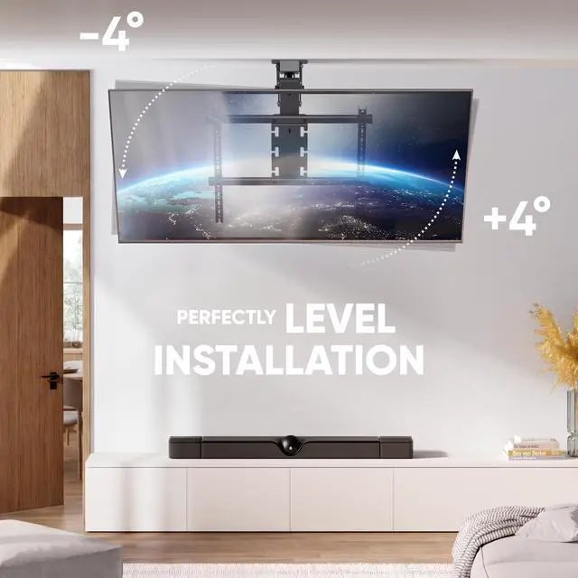 Alt view image 4 of 5 - ONKRON Motorized Ceiling TV Mount for 50-75 Inch TVs up to 88.2 lbs, Electric Ceiling Mount TV Bracket Flip Down, VESA 200x200-600x600, Tilting Mount with Remote, fits Flat & Pitched Roof, Black