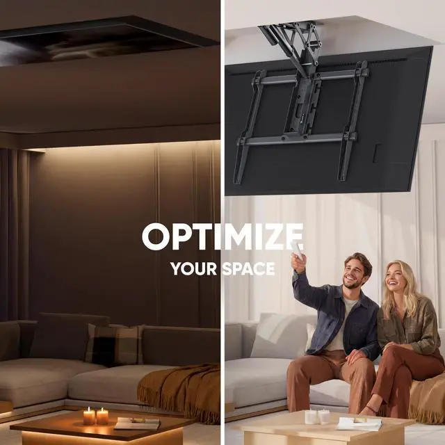 Alt view image 5 of 5 - ONKRON Motorized Ceiling TV Mount for 50-75 Inch TVs up to 88.2 lbs, Electric Ceiling Mount TV Bracket Flip Down, VESA 200x200-600x600, Tilting Mount with Remote, fits Flat & Pitched Roof, Black