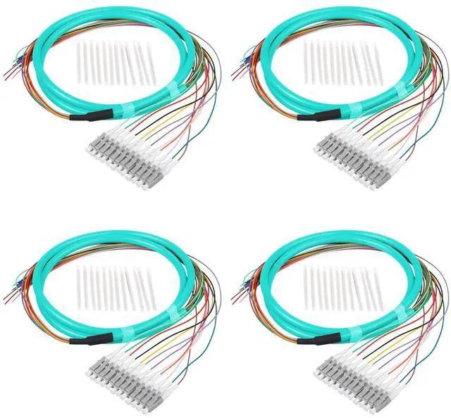 Main image of Duogalia 4-Pack LC/OM3 Fiber Optic Pigtail, 1.2m 12 Strand Multimode 50/125 Fiber Pigtail, 12 Color-Coded Fiber Patch Cords for Fusion Splicing