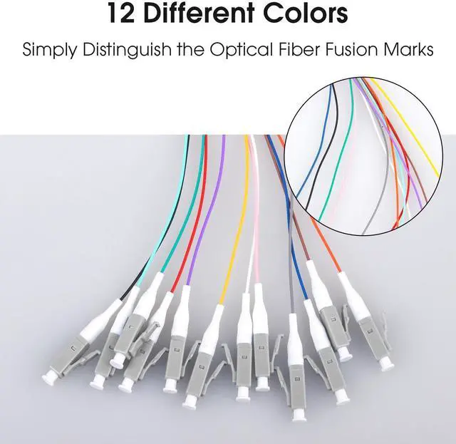 Alt view image 4 of 5 - Duogalia 4-Pack LC/OM3 Fiber Optic Pigtail, 1.2m 12 Strand Multimode 50/125 Fiber Pigtail, 12 Color-Coded Fiber Patch Cords for Fusion Splicing