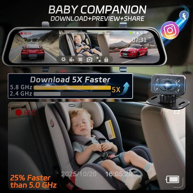 Alt view image 5 of 5 - Pahaa L09 12" 4K Mirror Dash Cam and Backup Camera with Front and Rear Dual Cameras, Built-in GPS, Wi-Fi, Loop Recording, G-Sensor, WDR, and HDR Night Vision, Includes 128GB Memory Card