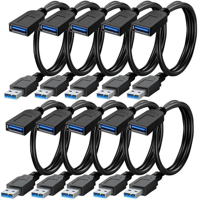 Main image of SaiTech IT 10 Pack Short Length 1 Feet USB 3.0 Extension Cable, USB 3.0 A Male to Female Extender Bulk USB Extension Cable