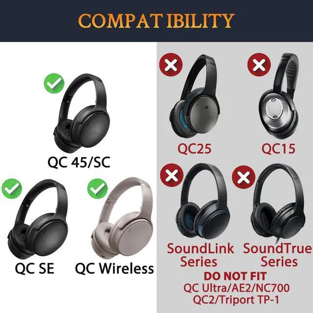 Alt view image 2 of 4 - SOULWIT Replacement Kit for Bose QuietComfort 45 (QC45)/Quiet Comfort 35 (QC35, QC35II)/QC SE/QC Wireless Headphones, Ear Pads Cushions + Headband + Silicone Earpads Cover Protector - Sandst
