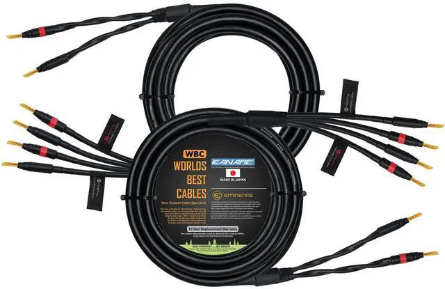Main image of WORLDS BEST CABLES 25 Foot - Canare 4S11 Audiophile Grade - HiFi Star-Quad Bi-Wire Speaker Cable Pair with Eminence Gold Banana Connectors