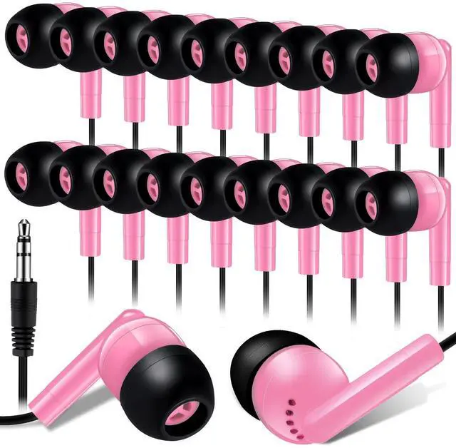 Main image of Kanayu 100 Pack Wired Earbuds Bulk for Classroom Ear Headphones Wired Basic Student Earbuds No Microphone with 3.5MM Jack for Class Laptop School Library, Individually Bagged (Pink)