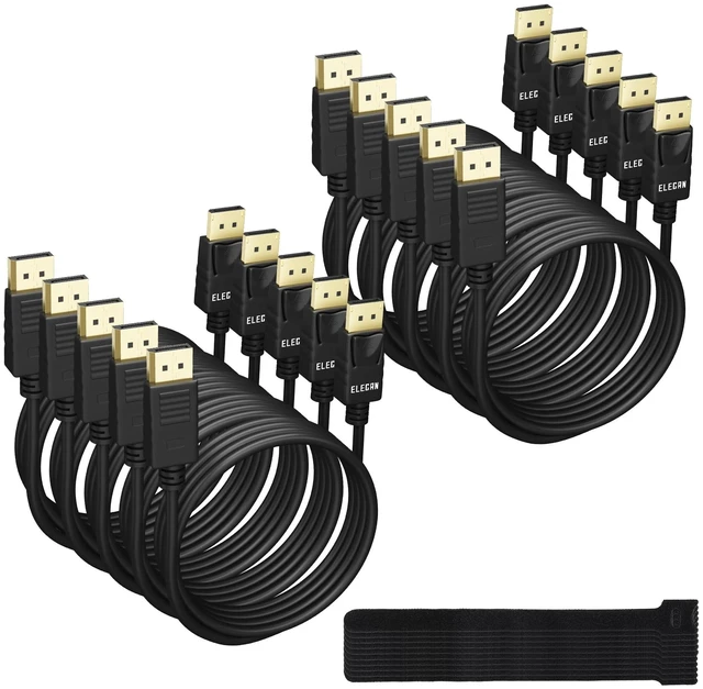 Main image of Elecan VESA Certified 4K DisplayPort 1.2 Cable 4 FT/10 Pack, High-Speed DP to DP Male-to-Male Display Port Cord, 4K@60Hz 2K@165Hz/144Hz,HBR2 HDR HDCP Dolby for Gaming Monitor PC TV NVIDIA AMD+10 Tie
