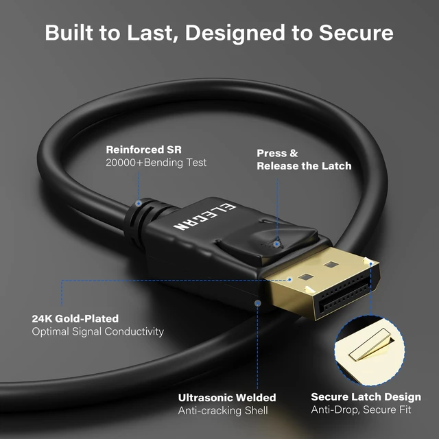 Alt view image 2 of 5 - Elecan VESA Certified 4K DisplayPort 1.2 Cable 4 FT/10 Pack, High-Speed DP to DP Male-to-Male Display Port Cord, 4K@60Hz 2K@165Hz/144Hz,HBR2 HDR HDCP Dolby for Gaming Monitor PC TV NVIDIA AMD+10 Tie