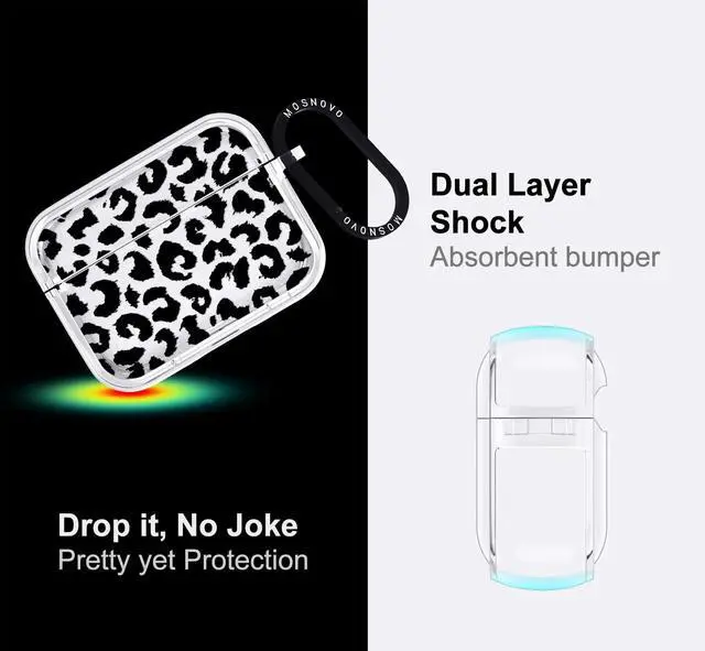 Alt view image 4 of 5 - MOSNOVO for AirPods Pro 3 Case, Protective Clear Case with Shockproof Dual Layer Hard Luxe Metal Ring Designed for AirPods Pro 3 Generation - Black Leopard Print