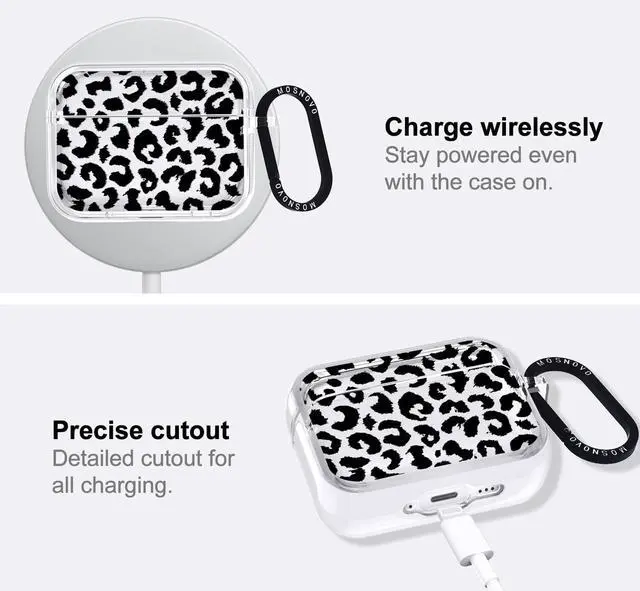 Alt view image 5 of 5 - MOSNOVO for AirPods Pro 3 Case, Protective Clear Case with Shockproof Dual Layer Hard Luxe Metal Ring Designed for AirPods Pro 3 Generation - Black Leopard Print