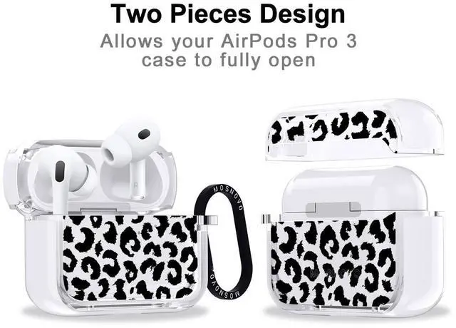 Alt view image 2 of 5 - MOSNOVO for AirPods Pro 3 Case, Protective Clear Case with Shockproof Dual Layer Hard Luxe Metal Ring Designed for AirPods Pro 3 Generation - Black Leopard Print