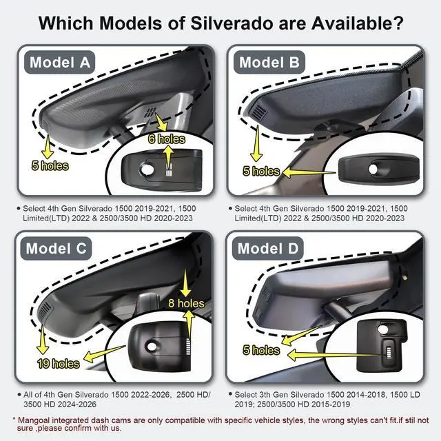 Alt view image 2 of 5 - Mangoal STARVIS 2 Front 4K HDR Dash Cam IMX678, Fit for Chevy Silverado 1500 2019-2021, 1500 Limited 2022 and HD 2020-2023 (Model A), 5GHz WiFi, GPS, 64GB