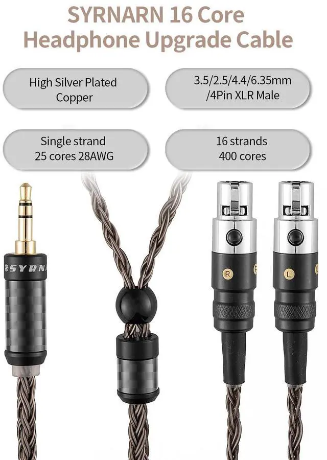 Alt view image 4 of 5 - SYRNARN 3.5mm Stereo Cable Compatible with Audeze LCD-2, LCD-4, LCD-3, LCD-X, LCD-XC, MM-500 Headphone for MEZE Empyrean, Elite, Kennerton Thror, Thekk (with 3.5mm Stereo, 2Meters 6.5Ft)