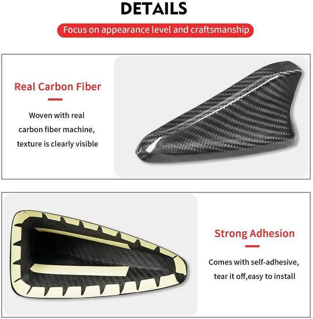 Alt view image 3 of 5 - BLAKAYA Compatible with Antenna Cover Shark Fin Trim Hood Real Carbon Fiber Automotive Roof Aerials for Hyundai Veloster 2019 2020 2021 (Black)